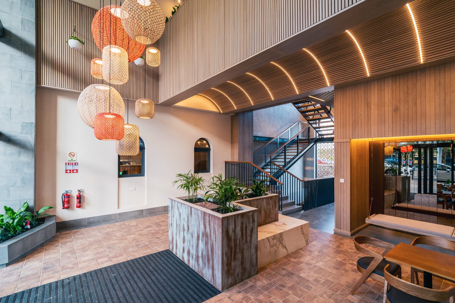 The reception lobby at The Trademark, Telfair, Moka — Convina's head office